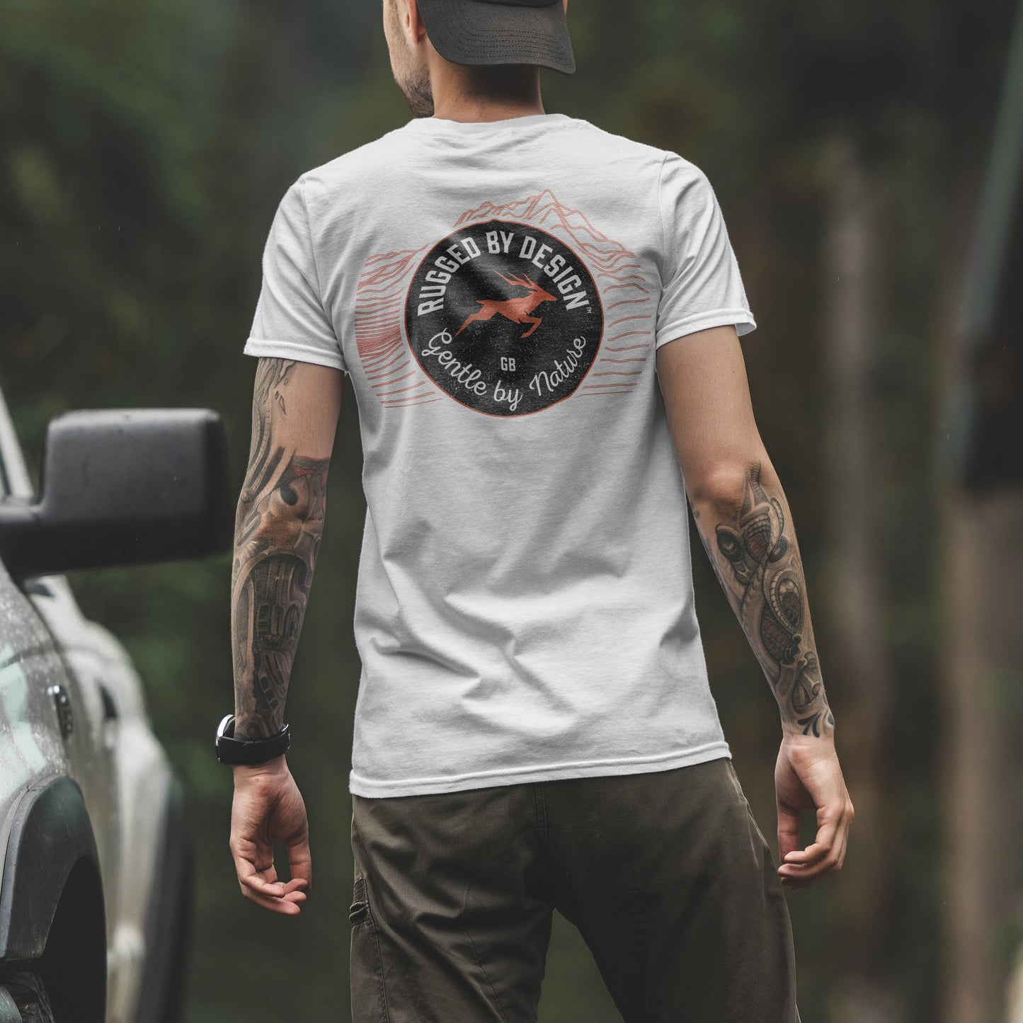 Rugged by Design™ – Gentle by Nature Ridge (Back Print) T-Shirt – Mens/Unisex